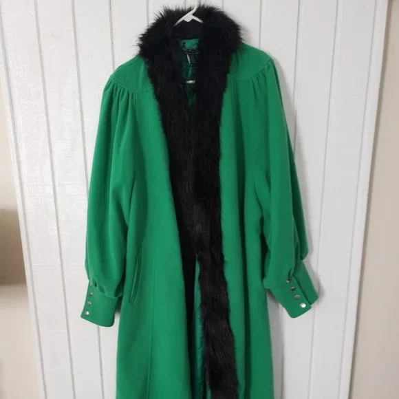 Jackets & Coats | Green Long Winter Faux Fur Dress Coat 2x | Poshmark